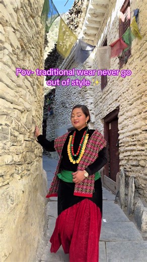 Marpha magic ✨ Walking through a beautiful stone alleys of marpha in mustang , dressed in a traditional attire of murpha village 🤗✨✨💖💖.. 📍Marpha village,Mustang #marphavillage #mustangnepal🇳🇵 #visitnepal #traditionalwear #fyp @SK Gurung @Ambu.g97 @Lwang Homestay 11 @Lwang Homestay 11