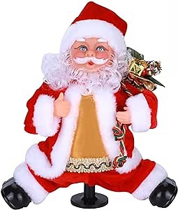 SIQITECHNO Electric Santa Claus Rotating Sliding Singing Santa Claus Doll Christmas Ornament Santa Claus Singing Musical Dancing Christmas Decorations for Home Party Desktop Holiday - Without Battery