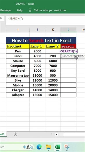 How to use Search Formula in Excel #excel #search #formula #shorts