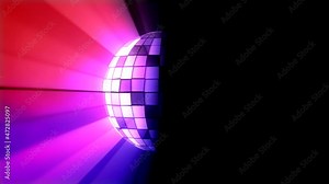 mirror disco ball reflecting multicolored rays on a dark background, place for your text, 3d rendering.
