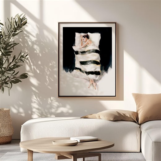 Sleeping Woman Art Print | Dreamy Minimal Portrait | Modern Figurative Painting | Calm Bedroom Wall Art | Restful Feminine Decor - Etsy