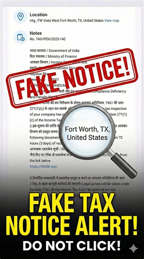 🚨 URGENT LEGAL WARNING 🚨 ​A dangerous new phishing scam is targeting taxpayers! Scammers are sending fake "Tax Compliance Deficiency" notices using the TeamSnap app. ​As a Tax Consultant, I want to warn you about these Red Flags: ❌ The notice comes from "TeamSnap" (The Tax Dept never uses this). ❌ The location is listed as "Fort Worth, Texas, USA" (Indian Tax notices don't come from America!). ❌ The link is a random number, NOT the official incometax.gov.in. ​DO NOT CLICK THE LINK! It is a tra