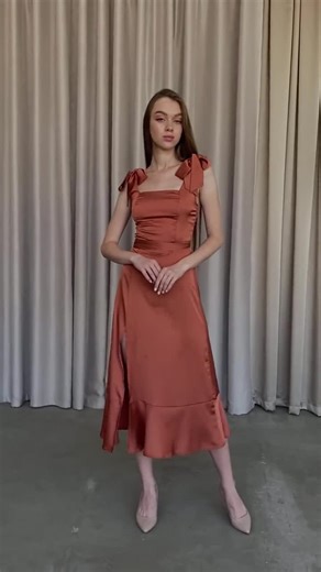 Rust Copper Dress Rust Orange Silk Bridesmaid's Dress Midi With Slit Silk Slip Dress Bridesmaid Gown Wedding Guest Silk Dress Alexa Dress - Etsy