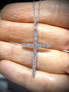 Lab Grown Diamond Cross Necklace 0.75 Carats: Sterling Silver 18” - Etsy