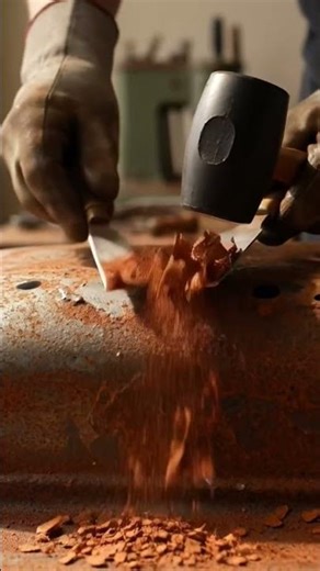 Gentle Rust Removal: Rubber Mallet & Scraper Technique”