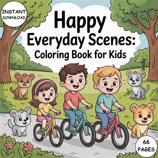 Happy Everyday Scenes Coloring Book for Kids 66 Fun Pages PDF Instant Download Cute Daily Life Coloring Activities - Etsy