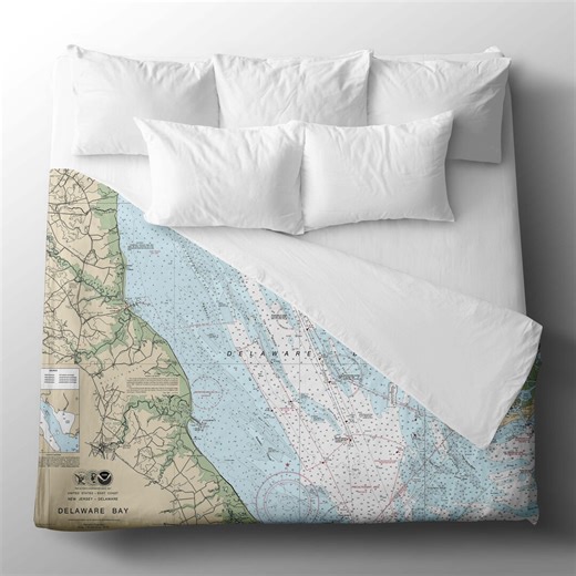 Delaware Bay Nautical Chart Duvet Cover – Cotton Sateen Bedding - Etsy