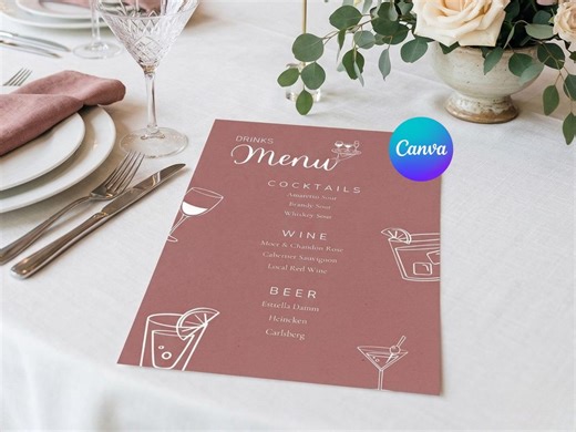 Signature Cocktail Bar Menu Template, Editable Wedding Drink Sign With Custom Hand Drawn Illustrations, Printable Canva Download, A5 & A6 - Etsy