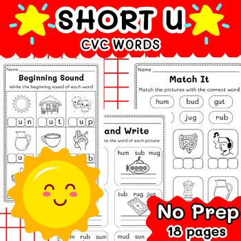 CVC Words: Short U Worksheets for Kindergarten - Phonics Practice
