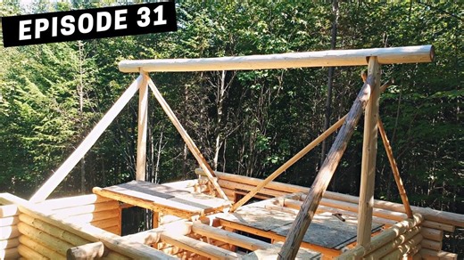Building A Log Cabin | Ep. 31 | Raising the RIDGE LOG 15 feet in the air BY HAND