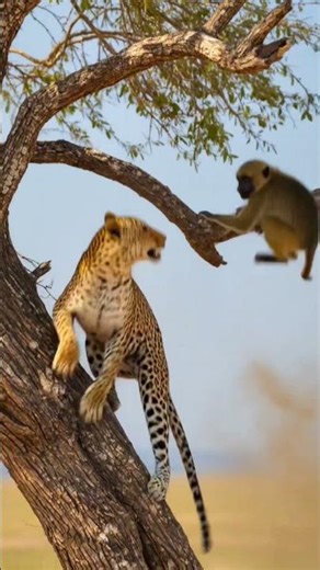 미끄러진원숭이.당하고만있지않는표범.🐒🐆🪨 Slippery monkey. A leopard that doesn't just get hit 滑った猿。やられてばかりいないヒョウ。