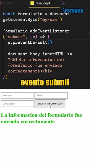 20K views · 611 reactions | ¿Cómo funciona el evento submit? . . #srspes #html #javascript #desarrolloweb | SrSpes | Facebook
