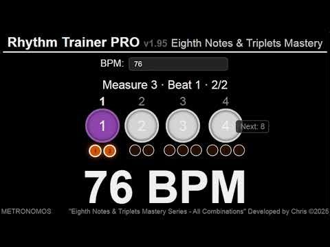 76 BPM All Eighth Triplet combinations across 12 stuctured measures.