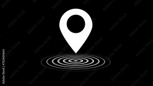 map pin animation concept. GPS location pointer animated icon.position location tracking animated on black background.