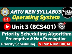 Priority Scheduling Algorithm| L-8 |Unit -3 | Preemptive & Non Preemptive Priority Scheduling BCS401
