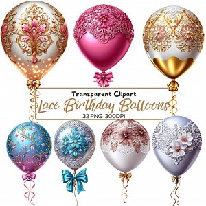 Glowing Lace Birthday Balloons Clipart: Elegant PNG Designs (digital Download) - Etsy