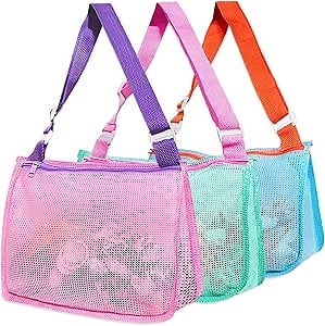 3PCS Mesh Shell Bag Seashell Bags for Kids Mesh Bags for Sand Toys Shell Collecting Sand Bag for Picking Up Shells Beach Essentials Swimming Pool Travel Essentials for Boys and Girls