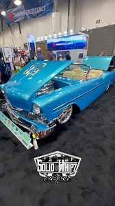 1956 Chevrolet Bel-Air powered by a Supercharged Big Block bagged on a set of @budnikwheels with the matching steering wheel to complement the full custom interior and subtle features like the ‘62 Bel-Air windshield ——— #SolidWhipzClassic #SEMA #BudnickWheels | SolidWhipz