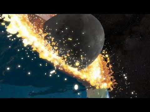 Slow-motion Moon-Earth collision (SPH simulation)