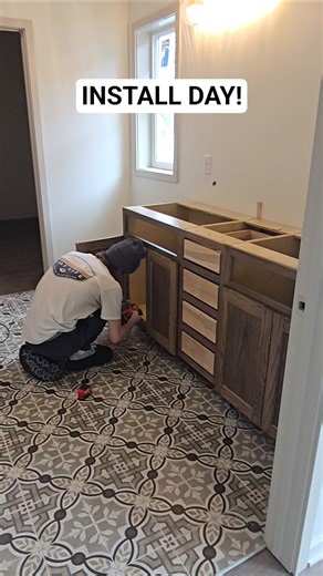Installing our custom built cabinets! We build/install our own products. #ytshorts #customcabinets