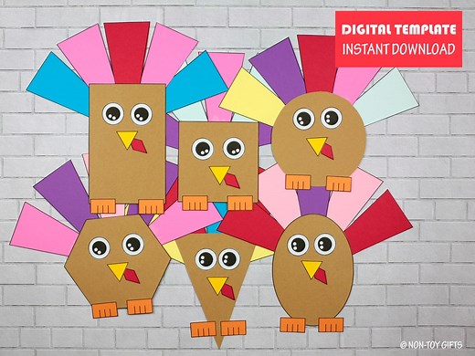 Shape Turkey Craft for Kids, Thanksgiving Turkey Printable, Turkey Activity, Preschool, Math Craft, Shapes, Educational Craft, - Etsy