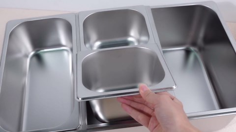 Countertop Food Serving Display Container and Clear Roll Top Cover Stainless Steel Food Serving Tray Buffet Condiment Dispenser Display Rack for Restaurant Hotel Kitchen Party (5 Pan)