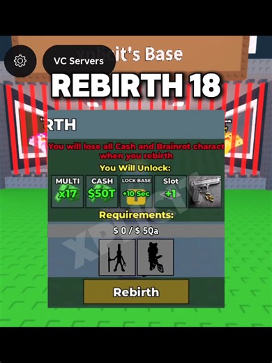 Rebirth 18 Gameplay on Roblox: Steal a Brainrot