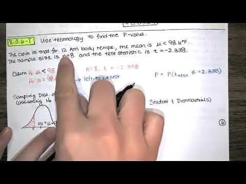 Problem 8.3.6-T - Find P-value using Excel, t distribution, left-tailed test - Statistics HW Help