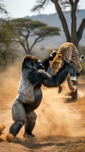 Leopard vs Gorilla—who comes out on top?! 🐆🦍🔥 #Savannah #animals #wildlife #shorts