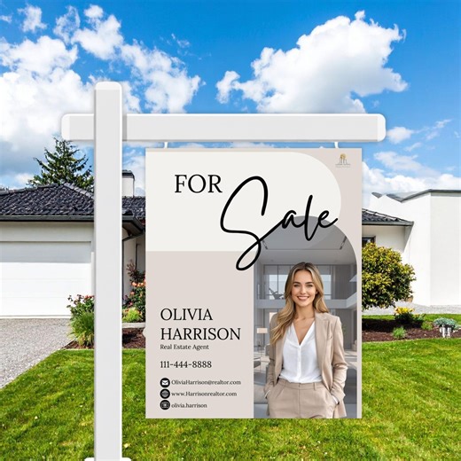 Real Estate Yard Sign Template With Photo Modern Beige Realtor Listing for Sale Sign Canva Editable Sign Rider Digital Download Open House - Etsy