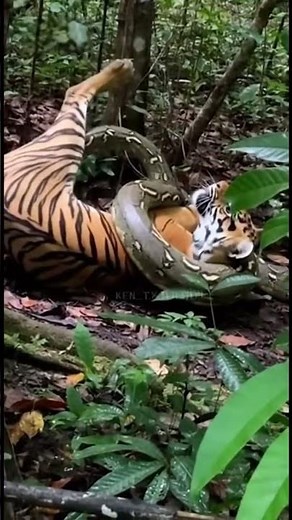 The Moment a Tiger Fights a Giant Python #TigerVsPython #WildCombat #Python #Wildlife #Survival