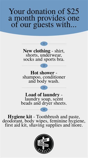 You can help our mobile shower/laundry trailer continue to help individuals experiencing homelessness get access to services that everyone deserves. Thank you all so much for helping us help those who need our help the most.