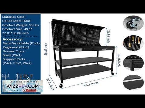 Garvee 48 Inch Workbench Heavy Duty Steel Tool Workbench with 2 Drawers