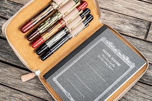 Leather Zippered 5 Slots Pen Case - Undyed Leather