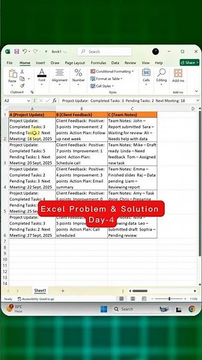 Day 4, Excel Problem and solution | Multi-line Text in One Cell (Alt + Enter)