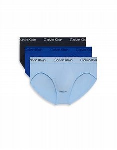Calvin Klein Micro Stretch 3 pack of hip briefs in navy/cobalt/light blue | ASOS