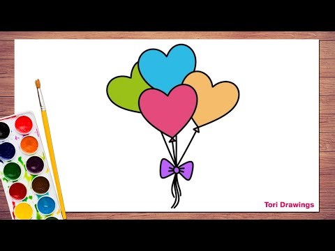 How to Draw Heart Shape Balloons | Colourful Balloons Drawing | Balloon Drawing