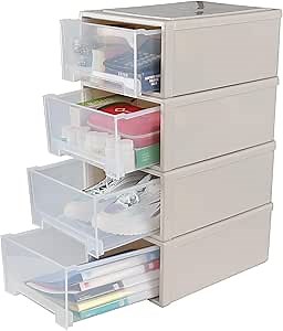 Sadstory 18 Quart Plastic Stacking Storage Drawers, Stackbale Drawers Units, 4 Packs