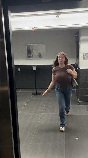 Jasmine Gifford in elevator. Big cups size tits huge breast natural boobs busty girl giant melons