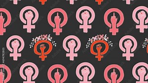 Feminism symbol. Girl power female gender animation Loop Background. Video flat cartoon animation design element. 4K video footage