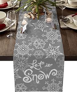 Christmas Table Runner Snowflake Snow Holiday Table Runners for Christmas Grey Dinner Runner Party Decorations 13" x 70"