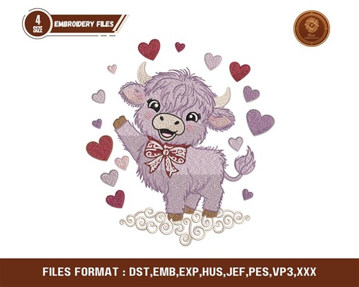 Baby Highland Cow Embroidery Design for Machine Embroidery, Cute Cow Applique Pattern, Valentine Animal Embroidery File, Nursery Decor - Etsy