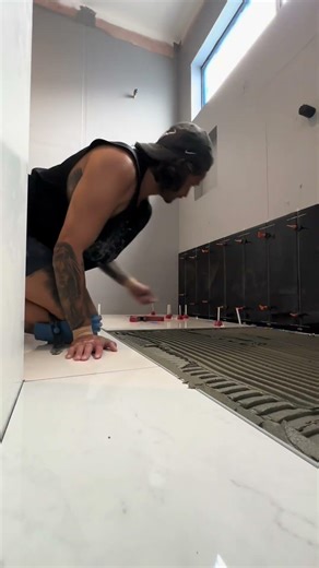 Insitu tiled shower base 🚿 #tiling #tilingwork #construction #bathroom #bathroomrenovation