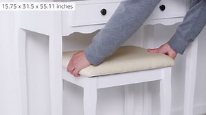 Amazon.com: Roundhill Furniture Sanlo Wooden Vanity | Make Up Table and Stool Set | White : Home & Kitchen