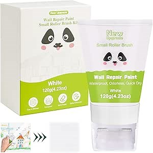 White Paint for Walls - Wall Small Roller Paint Brush, White Wall Repair Rolling Brush Set, 2-in-1 Small Roller Brush Wall Repair Tool for Covering Graffiti, Stain, Renovation on Walls - 120g