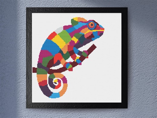 Rainbow Chameleon Cross Stitch Pattern, Modern Animal Embroidery (PDF Download) - Etsy UK