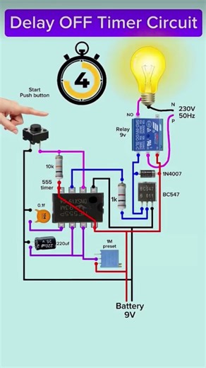 Delay OFF Timer Circuit using 555 IC ⏱️ | Easy Electronics Project | English Telugu Hindi