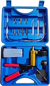 2 in 1 Brake Bleeder Vacuum Pump Kit for Automotive and Motorcycle, One-Man Brake and Clutch Bleeding System, Complete with Hand Vacuum Pump, Adapters,Gauge and Case