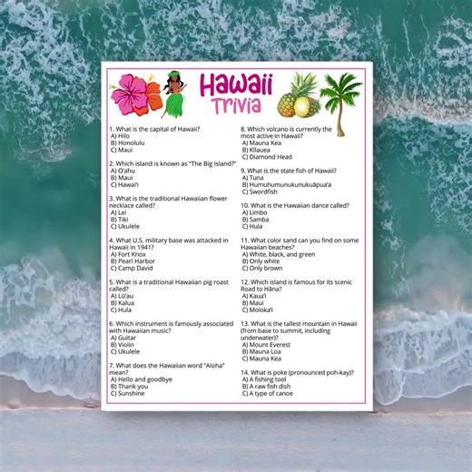 Hawaii Trivia Game, Printable Luau Game for Kids & Adults,tropical Baby Shower Activity, Office Party Fun,birthday Anniversary Trivia Idea - Etsy