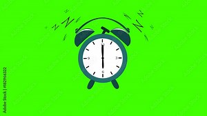 six o'clock in the morning,starts ringing alarm clock.used green background.animated video